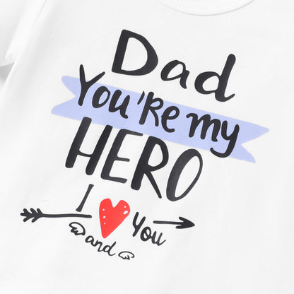 Baby boy dad u r my hero printed 2pc set White for kids