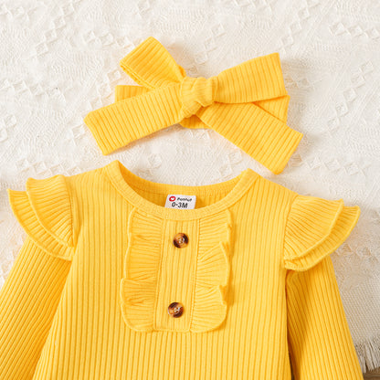 Baby girl sunshine romper and flared pant set with matching headband
