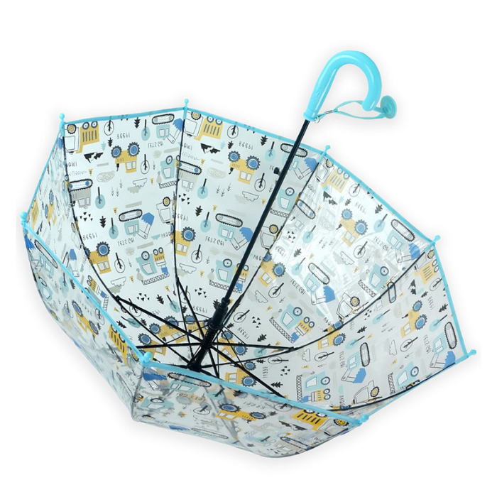 Light Blue Dome style construction theme Transparent Umbrella for Kids, 1-5years