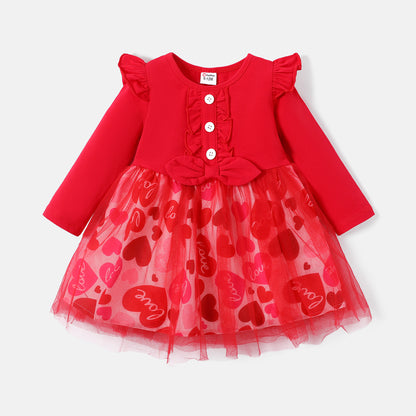 heart printed net frock Red Dresses for kids