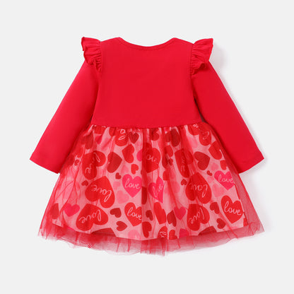 heart printed net frock Red Dresses for kids