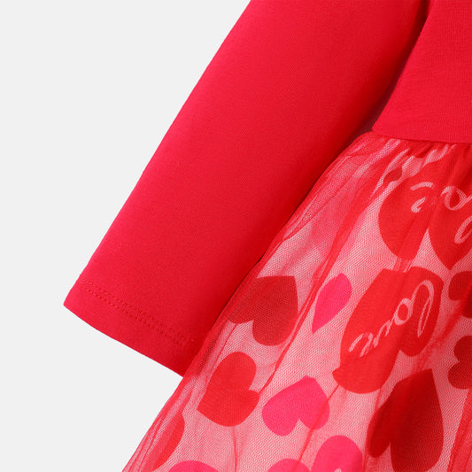 heart printed net frock Red Dresses for kids