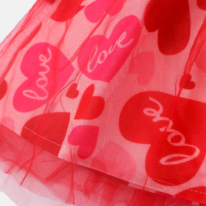 heart printed net frock Red Dresses for kids