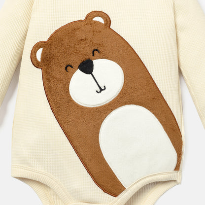 Baby boy 3pc bear set with velvet pants and scarf Brown for kids