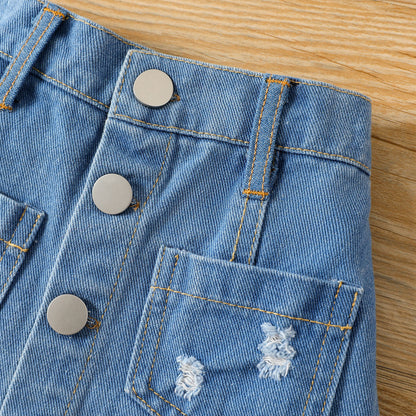 Baby girl 2pc top and denim skirt set Blue for kids
