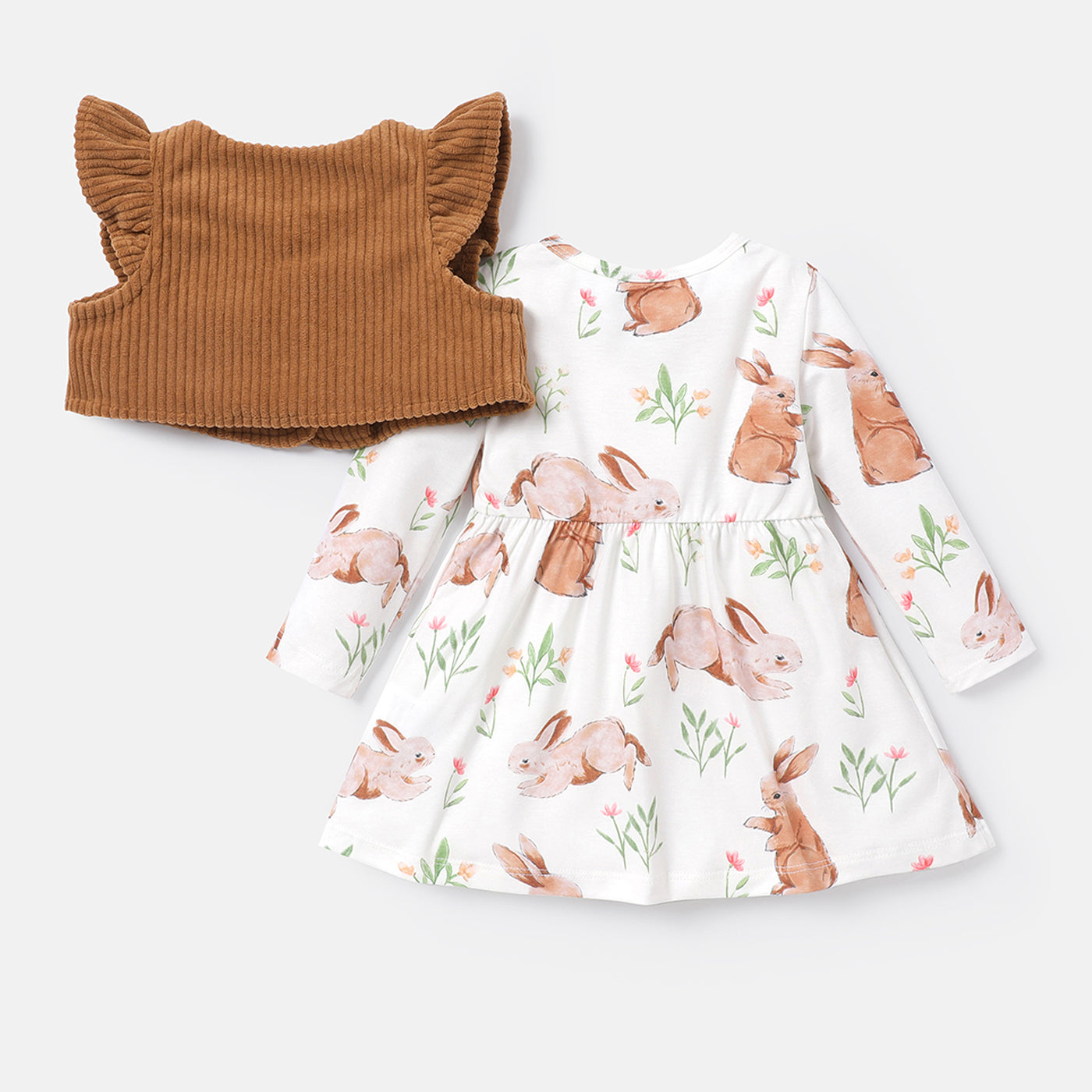 rabbit printed frock with half corduroy jacket