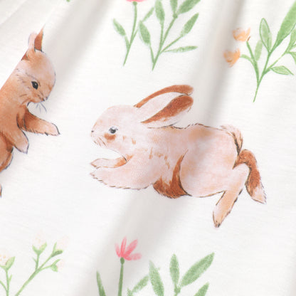 rabbit printed frock with half corduroy jacket Brown Dresses for kids