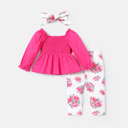 Baby girl 2pc floral set with matching headband Pink for kids