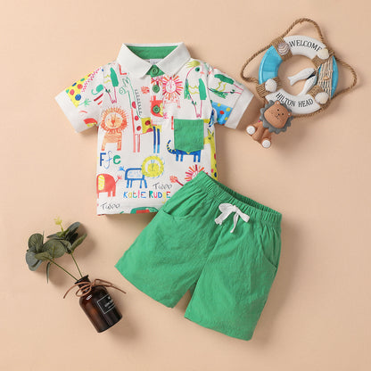 Baby boy animal printed t-shirt and shorts set Green for kids