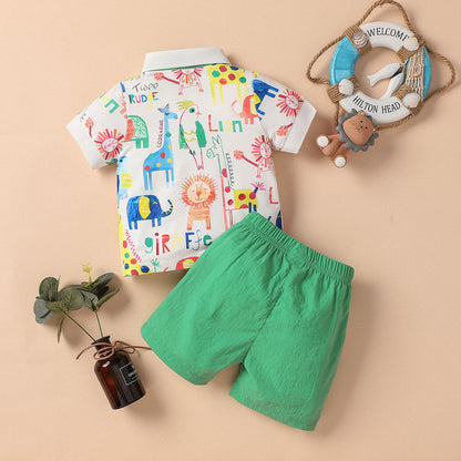 Baby boy animal printed t-shirt and shorts set Green for kids