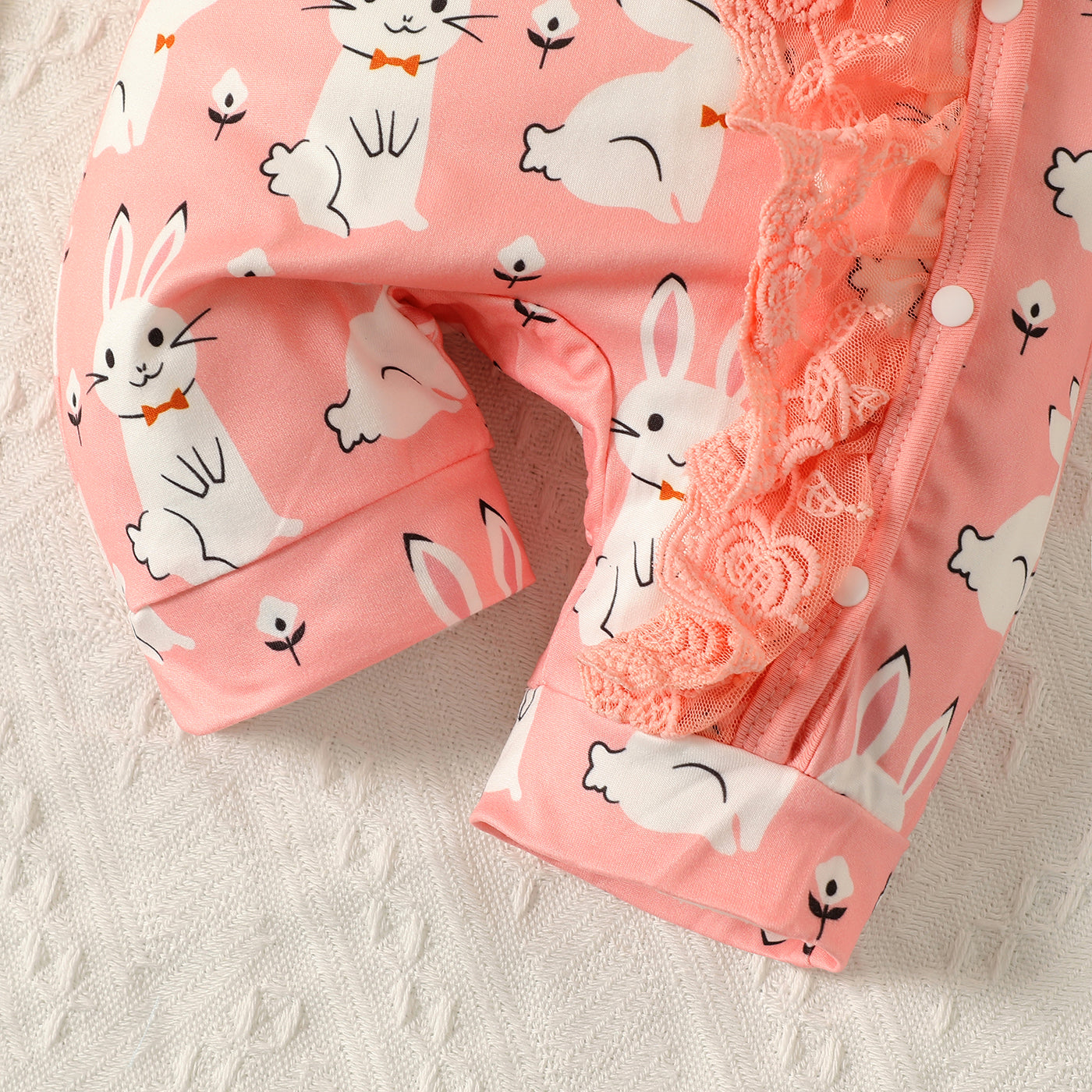 Baby girl rabbit romper with matching headband and bib set