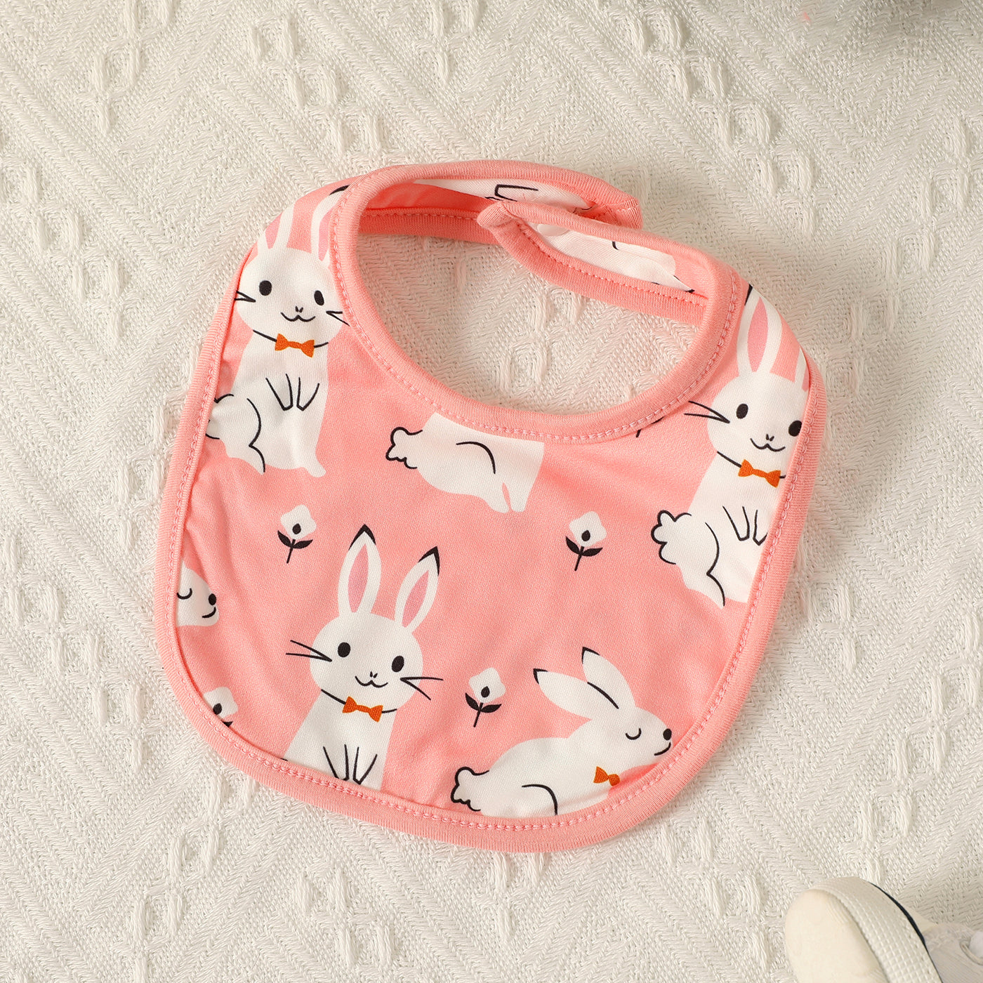 Baby girl rabbit romper with matching headband and bib set