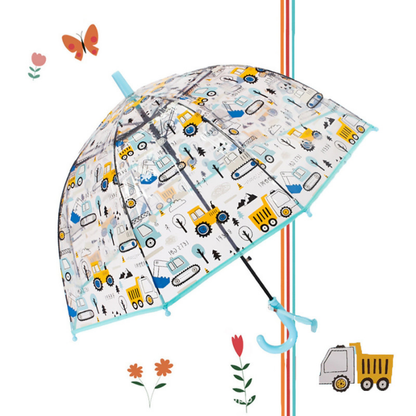 Light Blue Dome style construction theme Transparent Umbrella for Kids, 1-5years