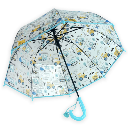 Light Blue Dome style construction theme Transparent Umbrella for Kids, 1-5years