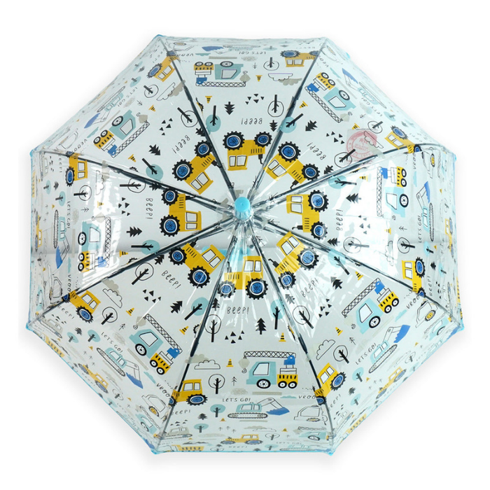 Light Blue Dome style construction theme Transparent Umbrella for Kids, 1-5years