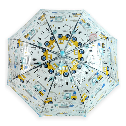 Light Blue Dome style construction theme Transparent Umbrella for Kids, 1-5years