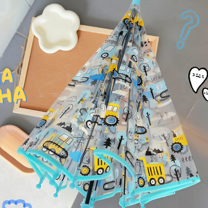 Light Blue Dome style construction theme Transparent Umbrella for Kids, 1-5years