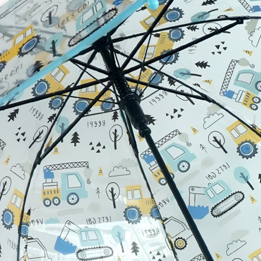 Light Blue Dome style construction theme Transparent Umbrella for Kids, 1-5years