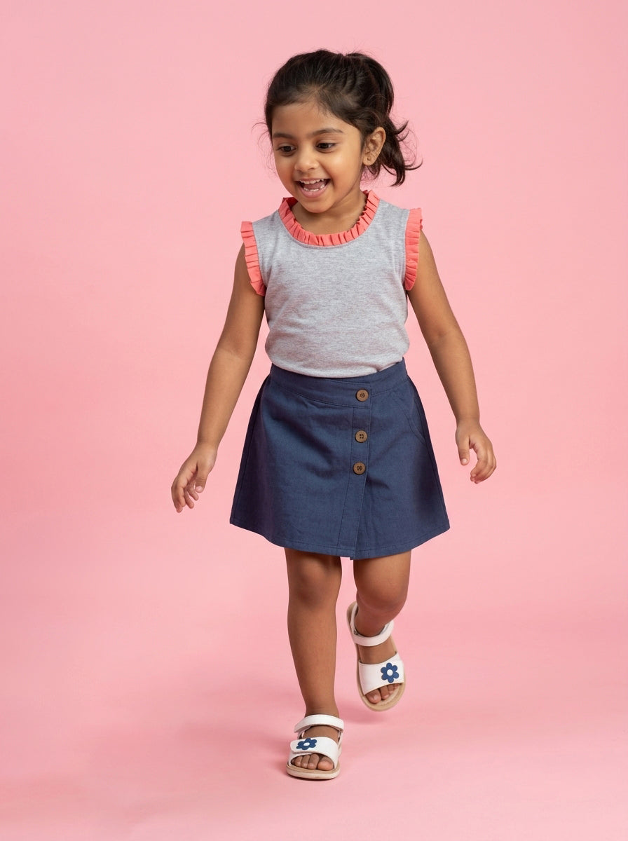 Play Free Denim Skort (Skirt + Shorts) in Blue