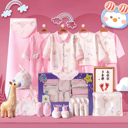 22pcs Pink Penguin Newborn Baby Girl/ Boy Gift Box, all season wear Gift Hamper, (0 - 12 months)