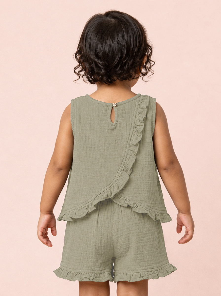 The Check This Out Coord Set for Girls (Olive Green)
