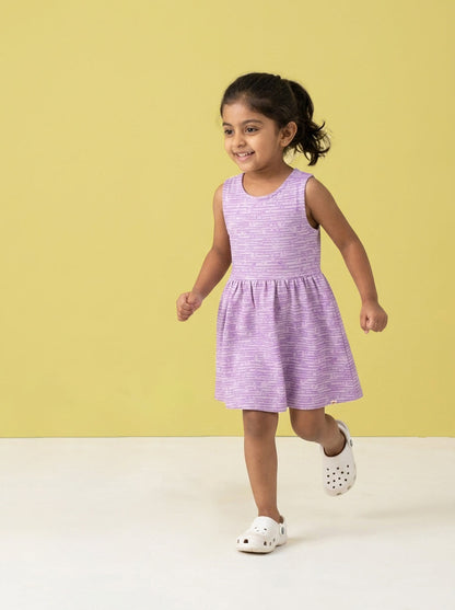 Animals in a Line Cross Back Dress for Girls (Pastel Purple)