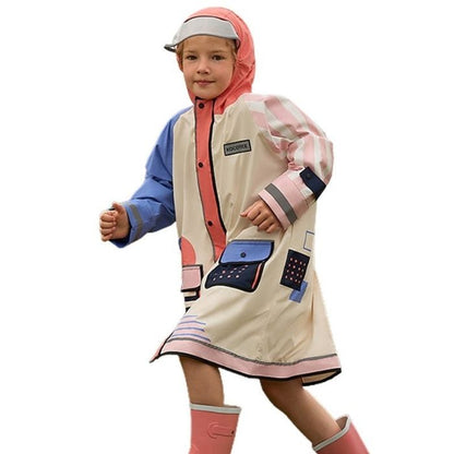 Bold Geometric Print Cream & Pink Raincoat for Kids