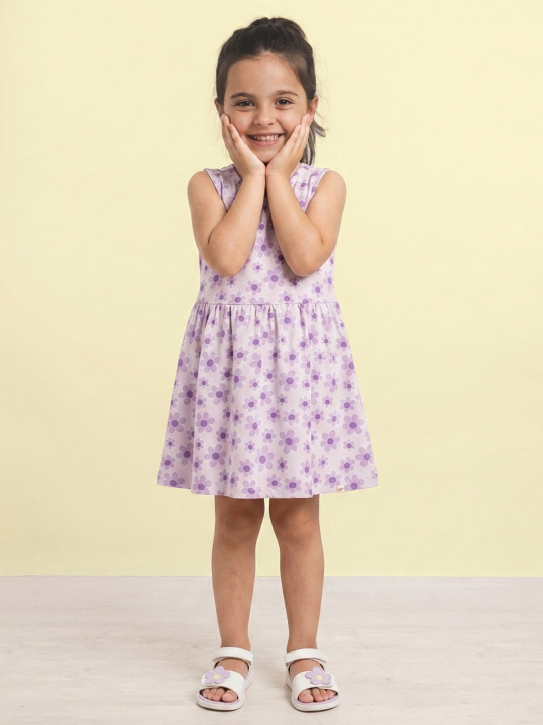 Floral Bloom Cross Back Dress for Girls (Purple)