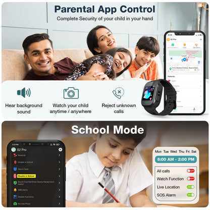 Sekyo S2 Pro Kids Smartwatch with Calling | GPS Location Tracking, SOS Alert, Camera, Safe Zone & Family Chat | 4G/5G SIM Support | App-Controlled | Long Battery Life
