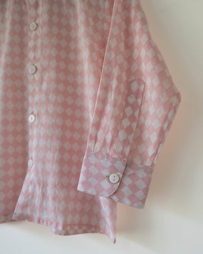 Barefoot boy shirt in blush pink rhombus