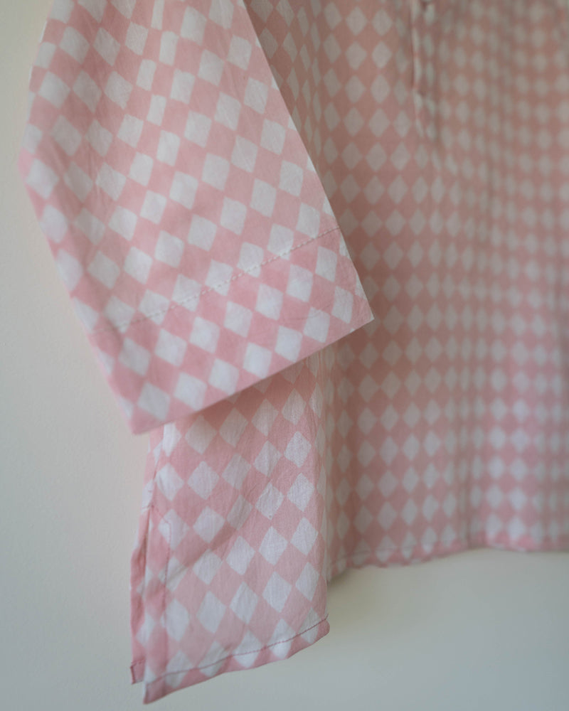 Sleepover party kids unisex kurta in blush pink rhombus