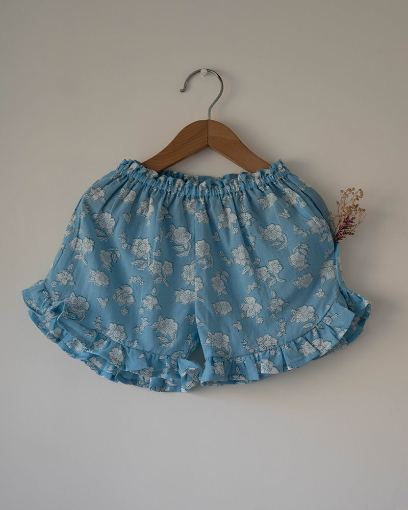 Blossom powder blue spaghetti top shorts set