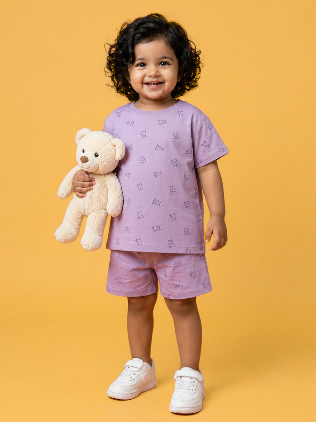 Peach Signature Oversized Coord Set for Kids (Purple)