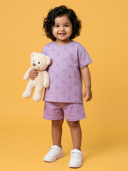 Peach Signature Oversized Coord Set for Kids (Purple)