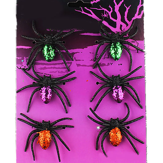 Glitter Spider Halloween Decor – Pack of 6