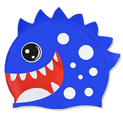 3d White Polka Cobalt Blue, Silicone Kids Swim Cap, 5 years - 15 years