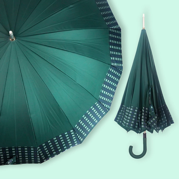 Bottle Green Checks Large Canopy Size Umbrella for Adults