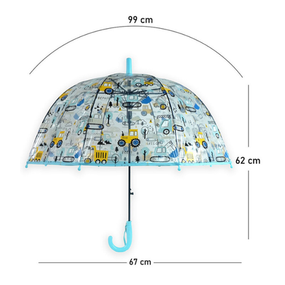 Light Blue Dome style construction theme Transparent Umbrella for Kids, 1-5years