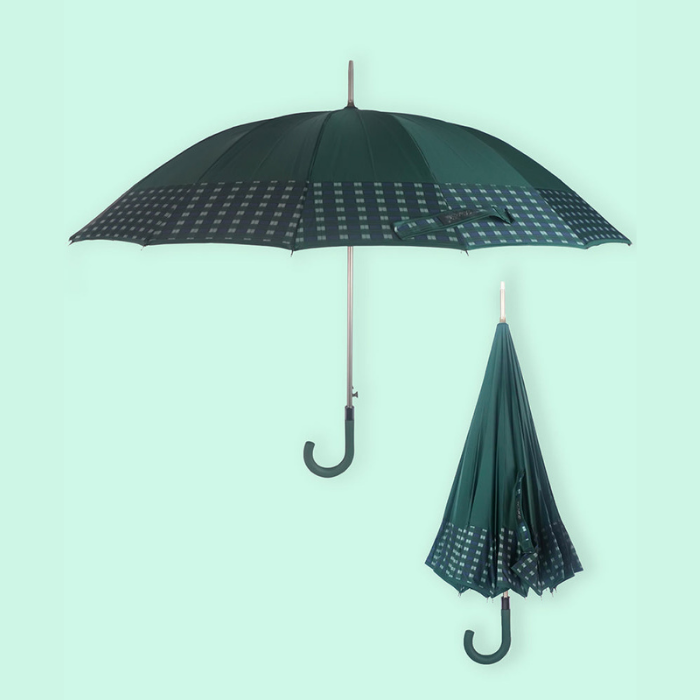 Bottle Green Checks Large Canopy Size Umbrella for Adults
