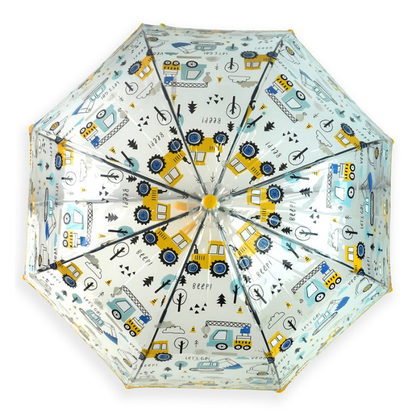 Yellow Dome style construction theme Transparent Umbrella for Kids, 1-5years