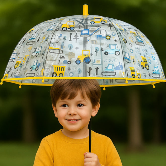 Yellow Dome style construction theme Transparent Umbrella for Kids, 1-5years