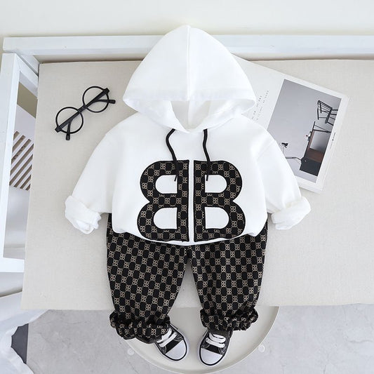 White & Black Sweatshirt Trackpants Set