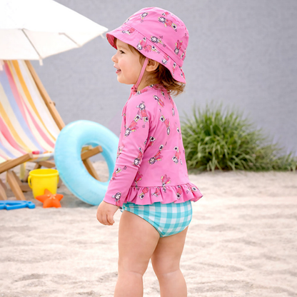 2 Pcs Pink Peplum Top & Checkered Bottom, Toddlers & Kids Swimwear with matching Swim Cap, plus Free Wash Bag & Free Swim Detergent