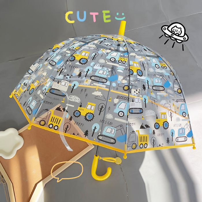 Yellow Dome style construction theme Transparent Umbrella for Kids, 1-5years