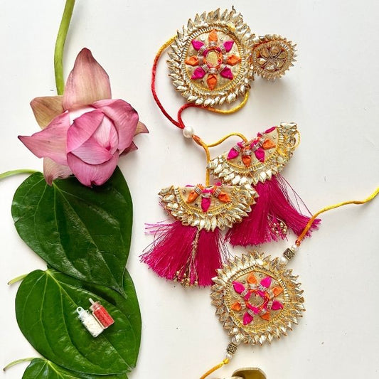 Gulshan Gota Patti Rakhi and Lumba Haathphool Set