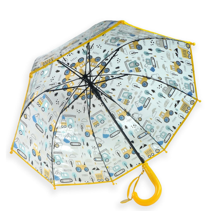 Yellow Dome style construction theme Transparent Umbrella for Kids, 1-5years