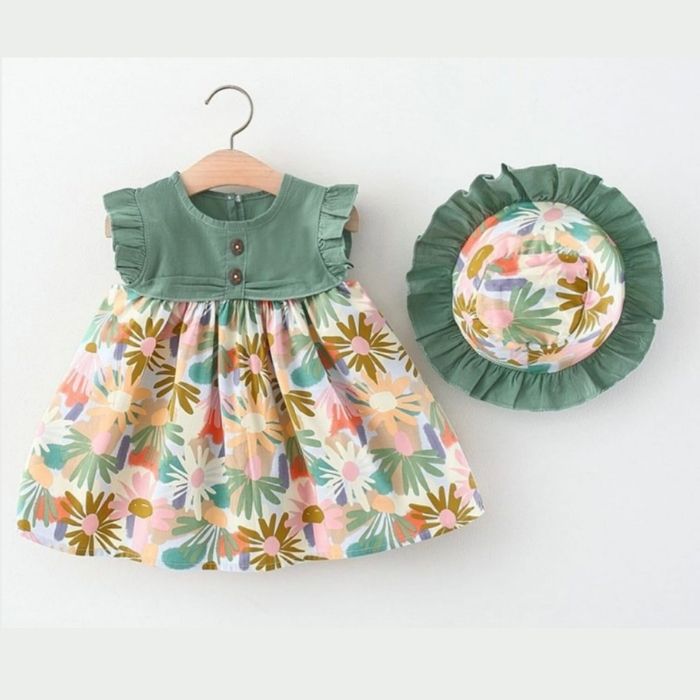 Green Flower Dress with Hat