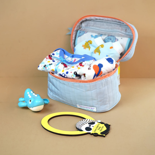13 pcs Blue Monkey soft Satin pouch Newborn Hamper /Gift Box for Baby, 0-6 months