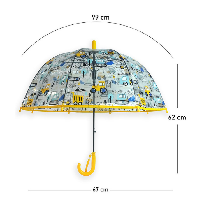 Yellow Dome style construction theme Transparent Umbrella for Kids, 1-5years