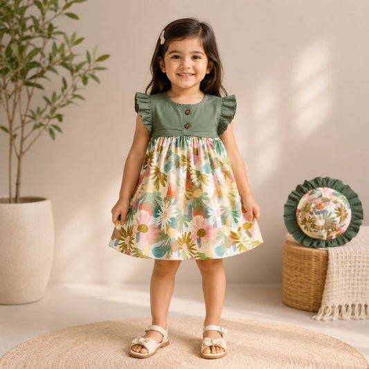 Green Flower Dress with Hat
